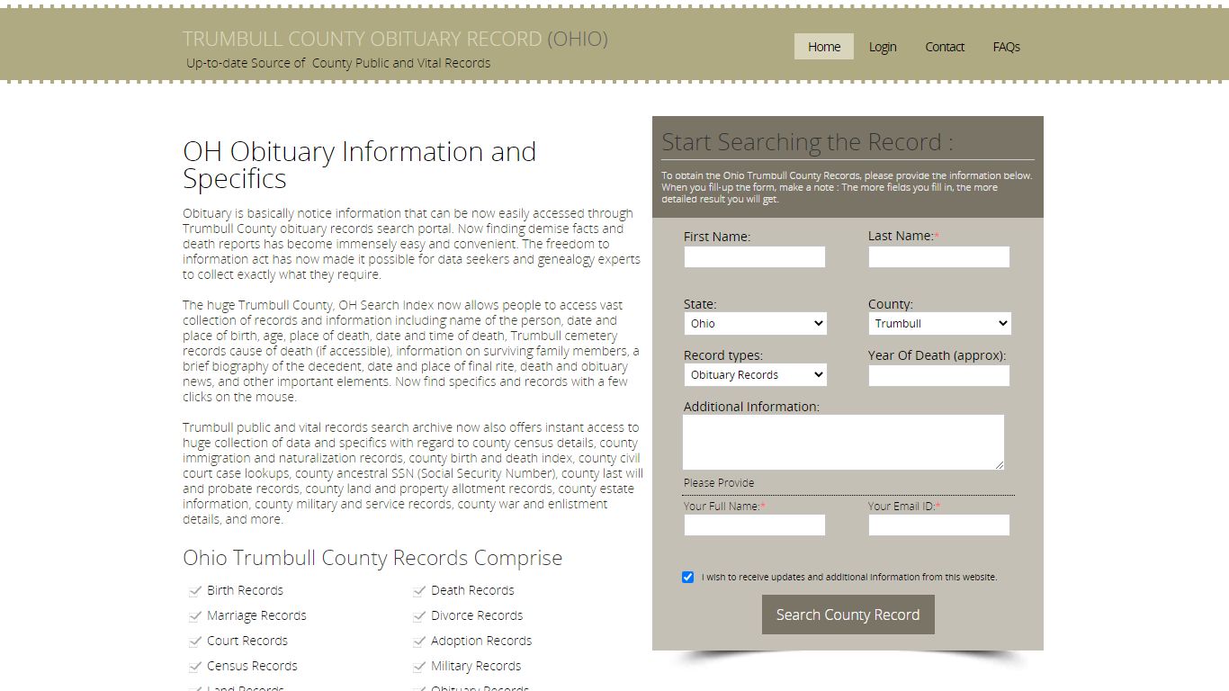 Trumbull County, Ohio Obituary Death Notice Index