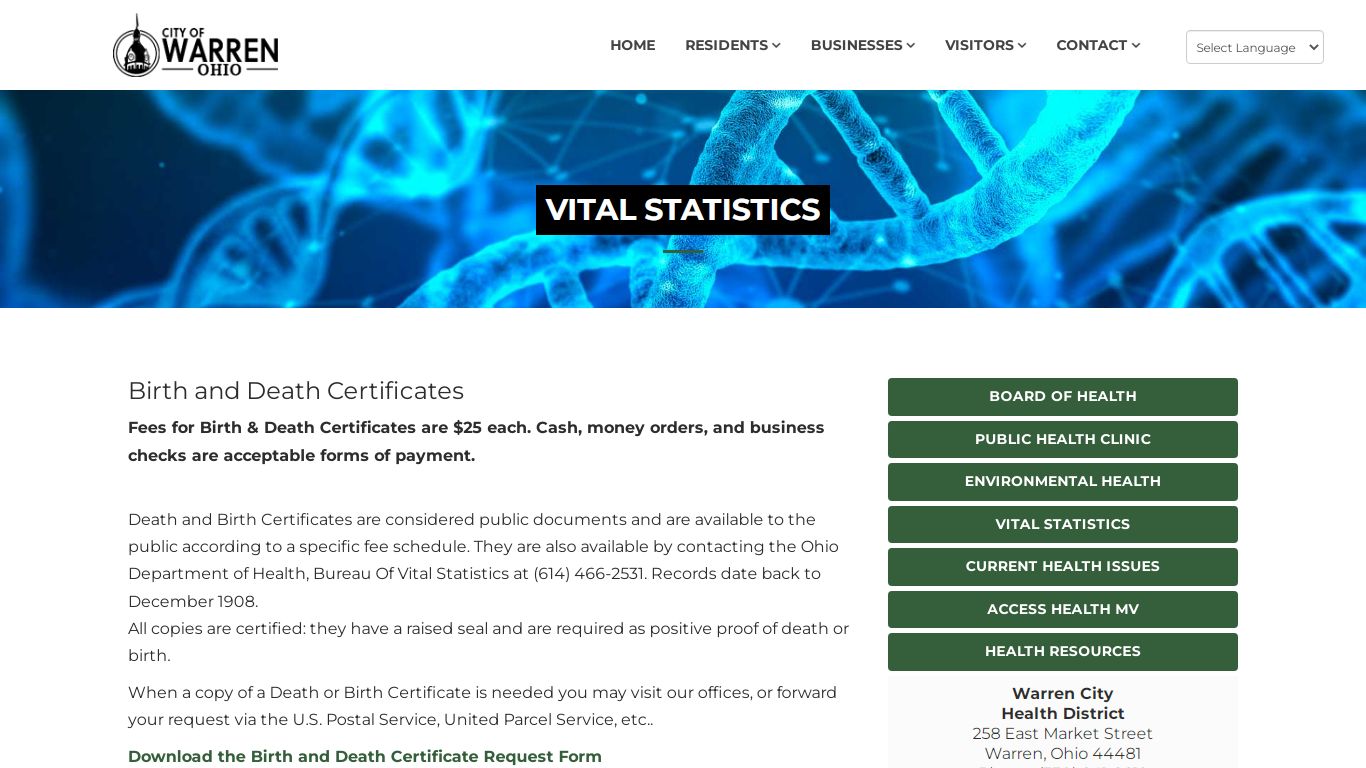 Vital Statistics - City of Warren, Ohio